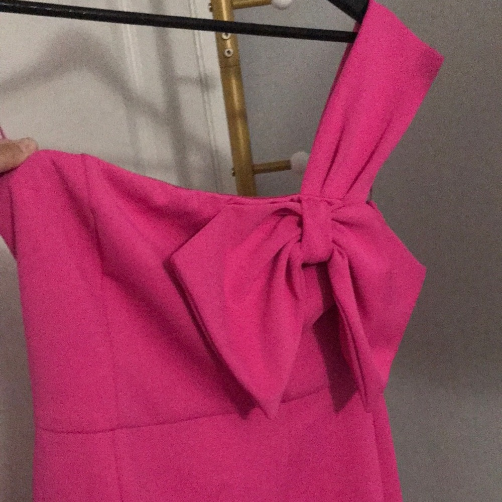 Vici One-Shoulder Hot Pink Bow Cocktail Dress - Picture 2 of 3